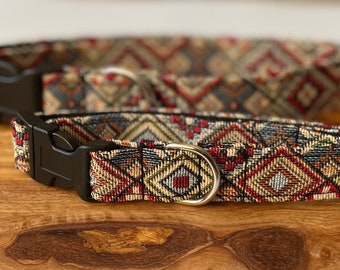 Small Weave Aztec dog collar, green, red, blue, matching lead available