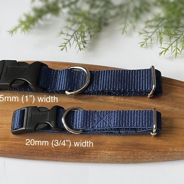 Navy blue webbing dog collar, with optional matching lead
