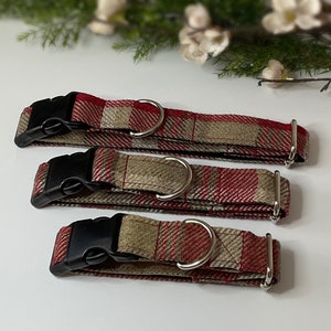 Red check genuine Tweed dog collar, luxury