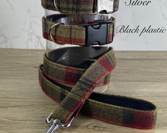 Hunter green tweed dog collar, optional matching lead available