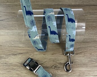 Dinosaur dog collar, optional matching lead available, blue, beige