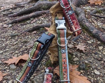 Collar azteca para perro hecho a mano: accesorio rústico bohemio a rayas para mascotas