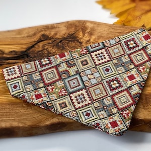 Small weave Aztec dog bandana, green, orange, beige, red, turquoise, blue, yellow, slip on
