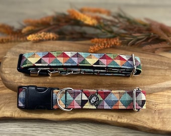 Harlequin Dog Collar & Lead Set: Handmade Colorful Diamond Pattern