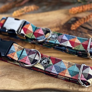 Harlequin dog collar, red, green, yellow, blue