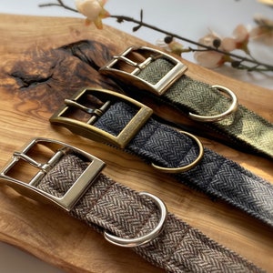 Herringbone tweed dog collar, matching lead available, green,brown, blue