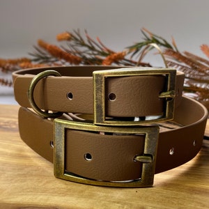 Brown dog collar, leather alternative, optional matching lead available