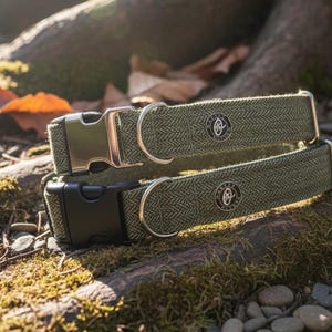 Handgefertigtes Green Herringbone Hundehalsband und Leine im klassisch britischen Stil für Deinen Vierbeiner!