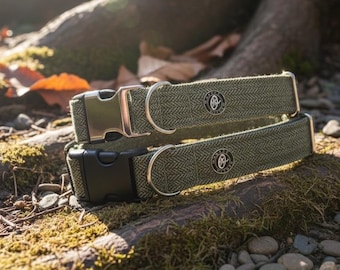 Handmade Country green Herringbone dog collar and lead, classic British style for your pup!