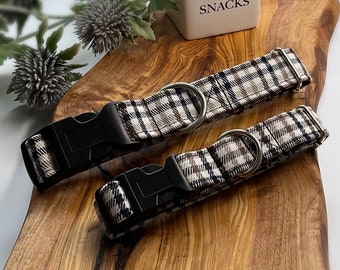 Brown check dog collar, optional matching lead available