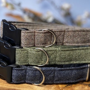 Herringbone tweed dog collars, green, blue, brown, luxury