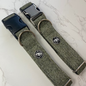 Handmade Country green Herringbone dog collar and lead, classic British style for your pup!