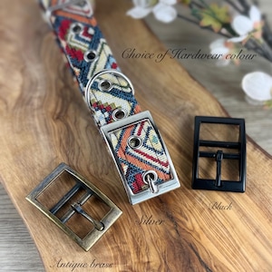 Aztec dog collar, belt style buckle, Antique brass, Silver, Black