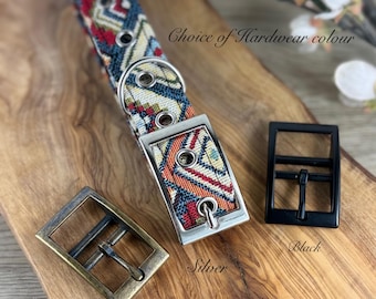 Collare e guinzaglio per cani in stile azteco fatti a mano, stile fibbia per cintura, tessuto intrecciato colorato