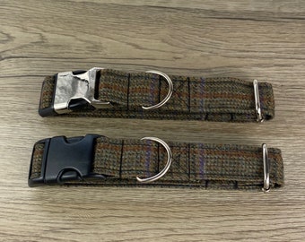Country tweed dog collar, optional matching lead available
