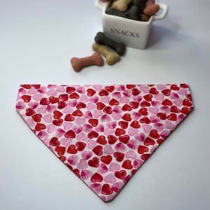 Red and pink heart dog bandana, matching set available
