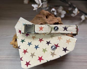 Dúo Noche Estrellada, collar y pañuelo rústicos para perro, acabado en latón antiguo.