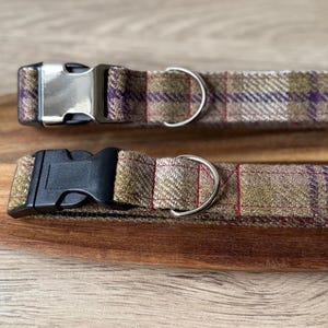 Tweed dog collar, side release buckle, Silver, Black