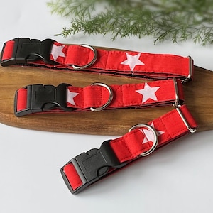 Red and white star dog collar, optional matching lead