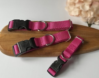 Cerise pink dog collar, optional matching lead