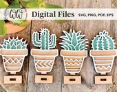 DIGITAL FILE ONLY for 4 small succulent clay pots with bases Glowforge, Laser Cutter Svg, Png, Eps, Pdf Personal Commercial