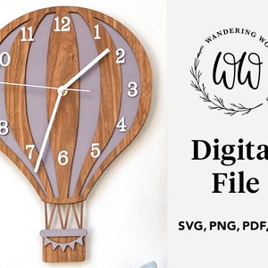 Heteluchtballon svg-bestand / klok svg-bestand / Glowforge svg / laser svg / Cricut svg / persoonlijk en commercieel / ALLEEN DIGITAAL BESTAND
