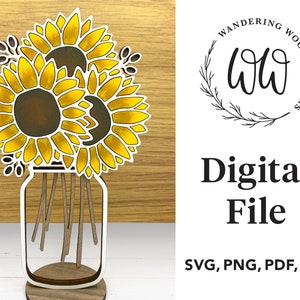 Słonecznik Laser Svg File / Słonecznik Mason Jar Svg Glowforge File / Osobisty i komercyjny / PLIK CYFROWY