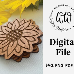 Arquivo svg de montanhas-russas de girassol para corte a laser / Glowforge, Laser, Cricut Svg, Png, Eps, Pdf / Pessoal e Comercial / SOMENTE ARQUIVO DIGITAL