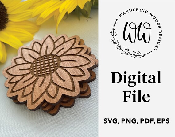 Sunflower coasters svg file for Laser Cutting / Glowforge, Laser, Cricut Svg, Png, Eps, Pdf / Personal & Commercial / DIGITAL FILE ONLY