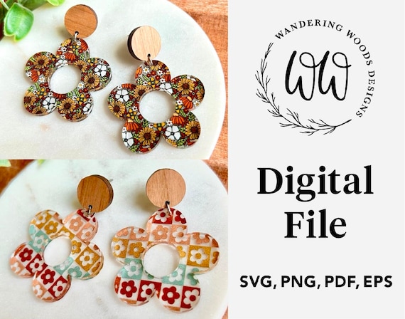 Daisy Earrings SVG // Laser Cut jewelry svg // Glowforge SVGs, Laser Cutter, Silhouette, Cricut Cut File