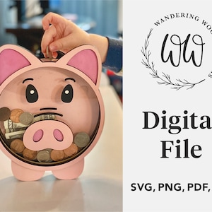Piggy Bank svg File / Pig svg Glowforge Files / Glowforge, Laser Cutter Svg, Png, Eps, Pdf / Personal & Commercial / DIGITAL FILE ONLY