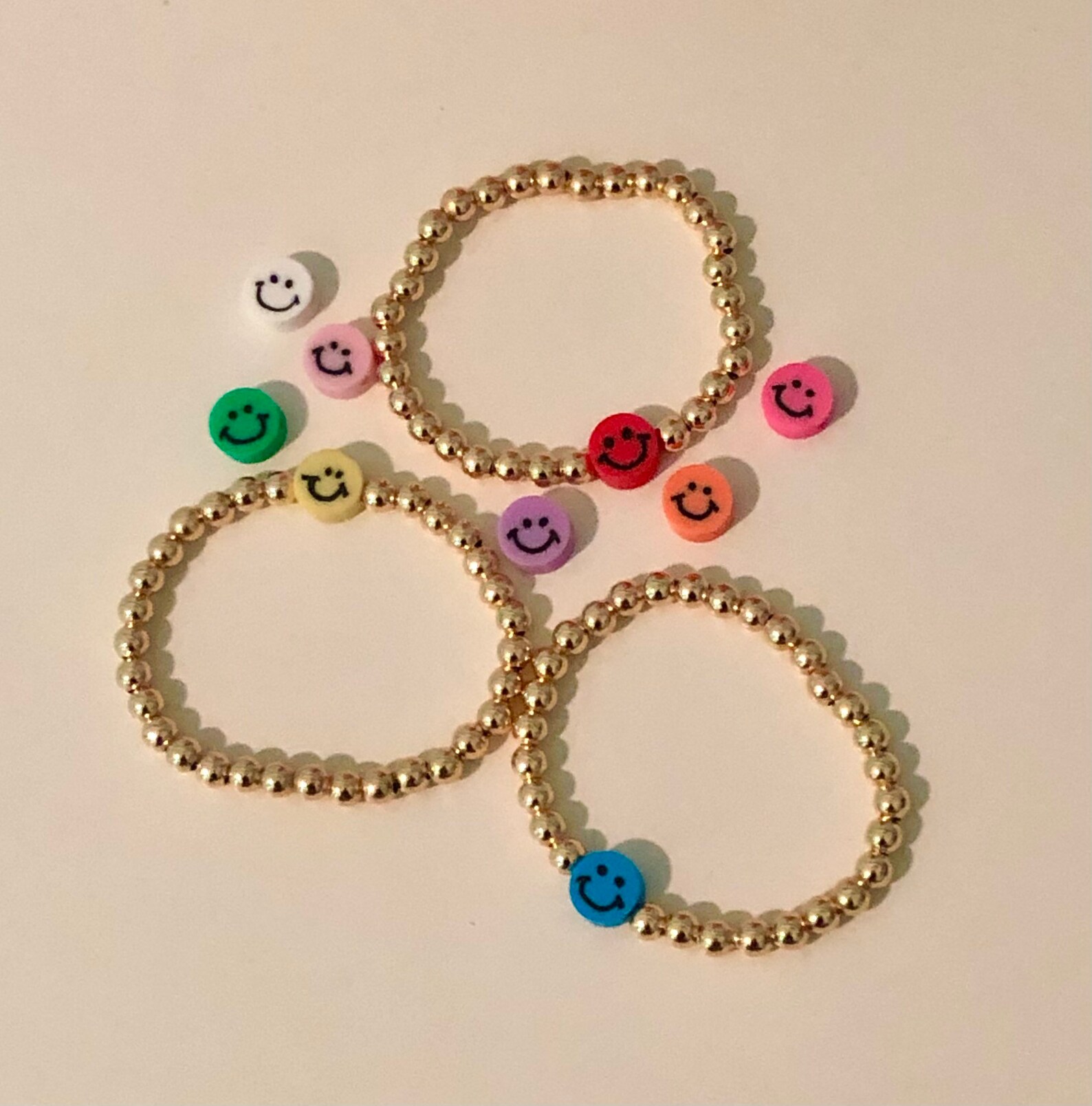 Gold Beaded Smiley Face Bracelets Etsy