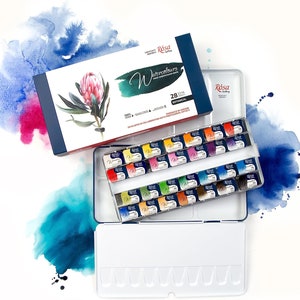 ROSA ギャラリー プロフェッショナル 水彩絵の具セット 28 色の水彩絵の具 2.5ml 金属ケース入り 植物水彩キット
