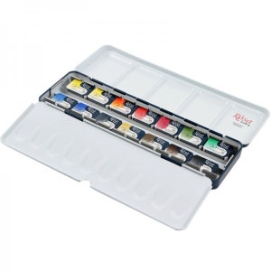 ROSA Gallery Juego de acuarelas profesionales, 14 colores de agua de 2,5 ml en estuche de metal, kit de acuarela portátil para viaje