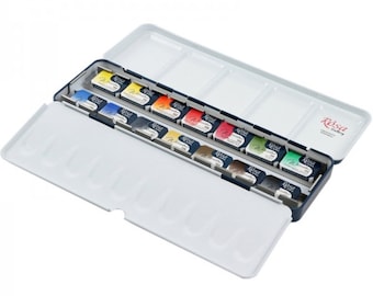 ROSA Gallery Professional Watercolor Paint Set 14 Water Colors of 2,5ml in Metal Case, Portable Travel Watercolor Kit