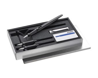LAMY Joy AL Black Fountain Pen Gift Set with 1.1, 1.5 & 1.9 mm Steel Ribbon Nibs - made in Germany