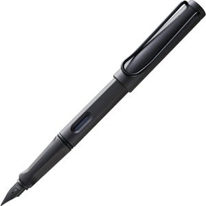 May include: A black fountain pen with a metal clip and a black ink cartridge. The pen has a sleek, modern design.