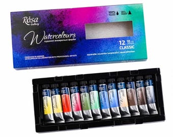Professionelles Aquarell Farben Set 12 Tuben à 10 ml Aquarell Kit von ROSA Gallery