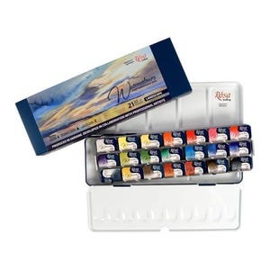Set de acuarelas profesionales ROSA Gallery Paisaje 21 acuarelas de 2,5 ml en estuche metálico Kit de acuarelas