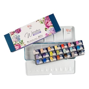 Set de acuarelas profesionales ROSA Gallery Romantic 21 acuarelas de 2,5 ml en estuche metálico