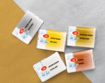 Metallic Set of 5 Professional Watercolor Paints Semi-Dry 2.5 ml Cuvettes White Nights by Nevskaya Palitra