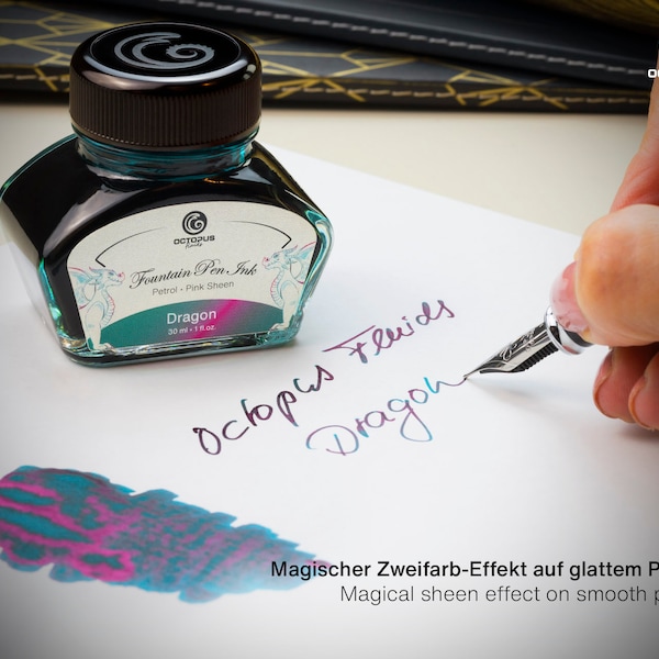 Octopus Sheen Ink Teal Turquoise with Pink Bottle 30ml - DRAGON