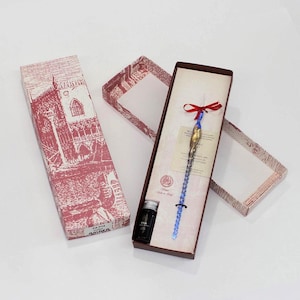 Penna in vetro di Murano con pennino in vetro per scrittura classica, set con inchiostro, stile foglia oro, realizzata a mano a Venezia, Italia - Vari colori, penna a immersione
