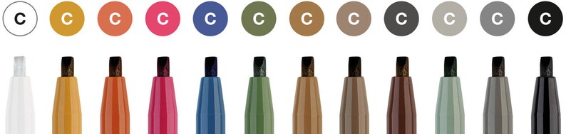 Pu&ograve; includere: Un set di 12 pennarelli con punta a scalpello. I pennarelli sono di vari colori, tra cui bianco, giallo, arancione, rosa, blu, verde, marrone, grigio e nero.