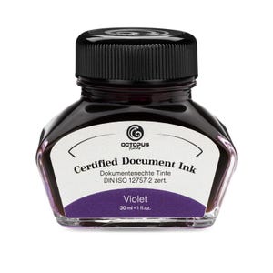 オクトパス ドキュメントインク バイオレットボトル 30ml、認定万年筆インク、消えない、防水、パープル