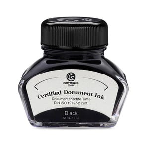Octopus Dokumententinte Schwarz Flasche 30ml, zertifizierte Füllfederhalter Tinte, Wasserfest, Wasserfest