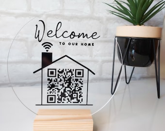 Wifi QR Code Sign | wifi password sign, air bnb, welcome to our home, free standing sign, work from home, Be our guest
