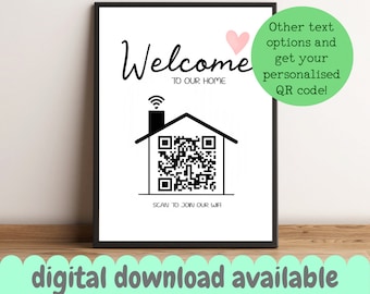 Wifi QR Code Print | Wifi password sign, Wifi password, wifi plaque, wifi sign digital download, home office prints, air bnb welcome