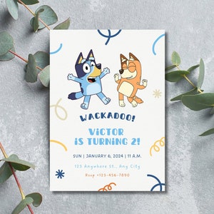 Editable Blue Dog Birthday Invitation, Boys Birthday Invitation Template, Cartoon Dogs Birthday Invite, Toddler Birthday Invite, Blue & Tan