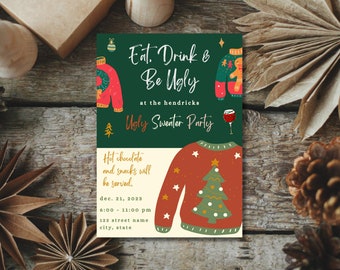 Ugly Sweater Christmas Party Invitation Template, Christmas Sweater Invitation, Holiday Sweater Bash, Tacky Christmas Sweater Template